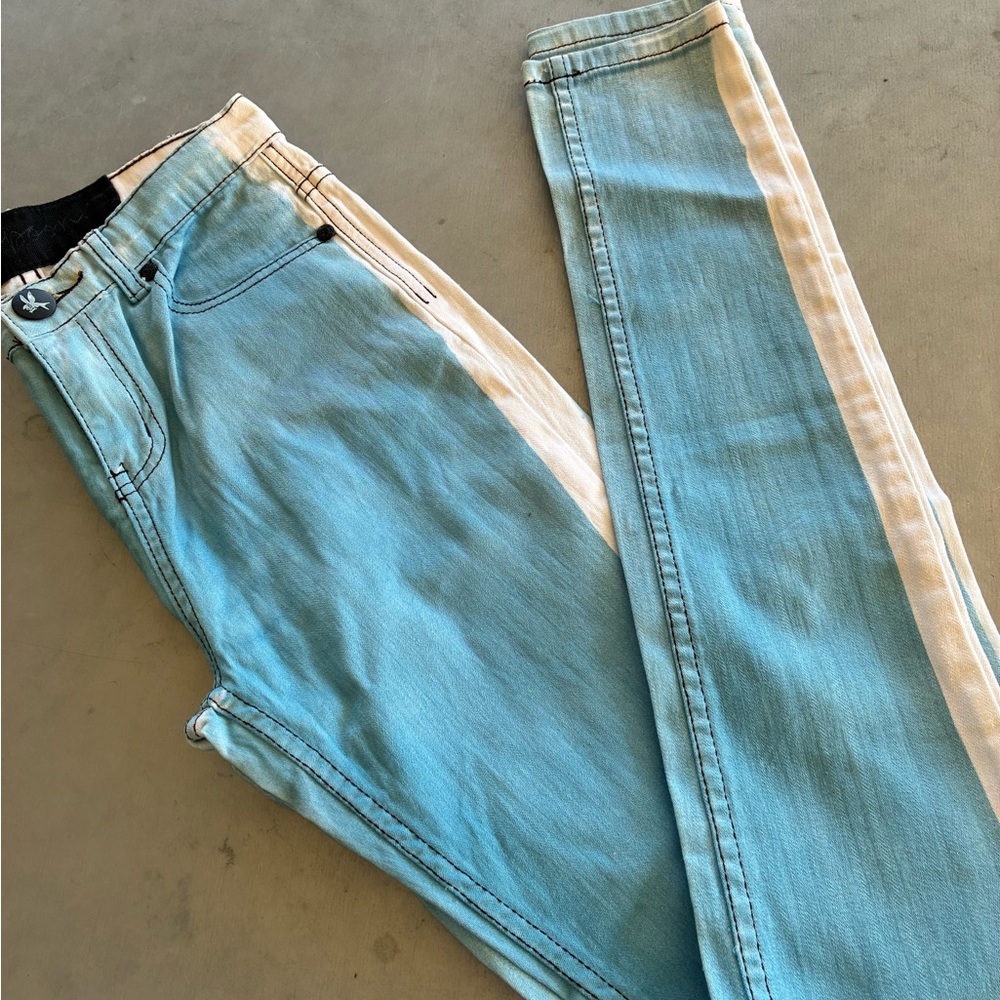 Light Blue Women's Jeans with White Side Stripe